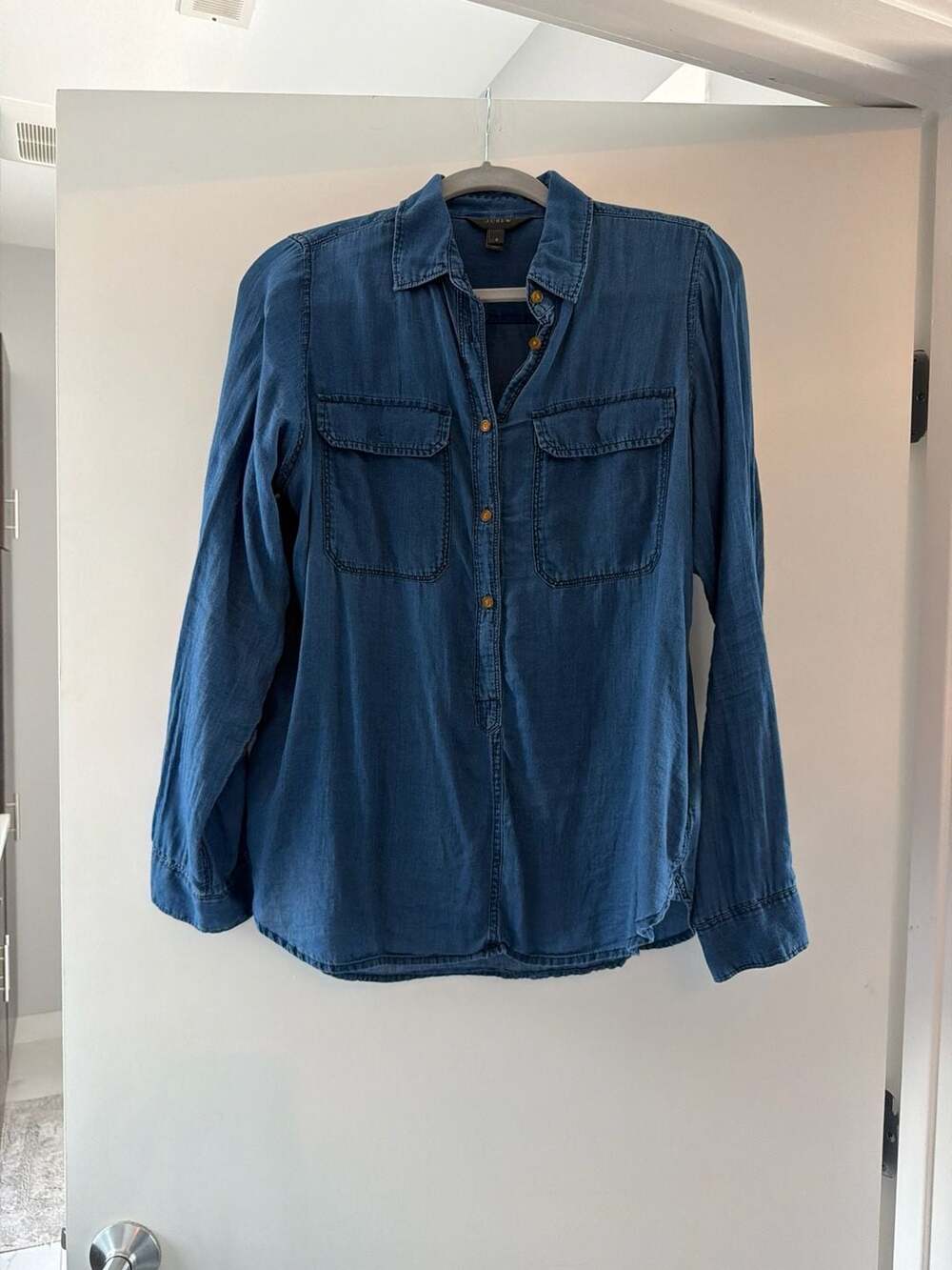 J.Crew Indigo Gauze Popover Denim Shirt Size 8